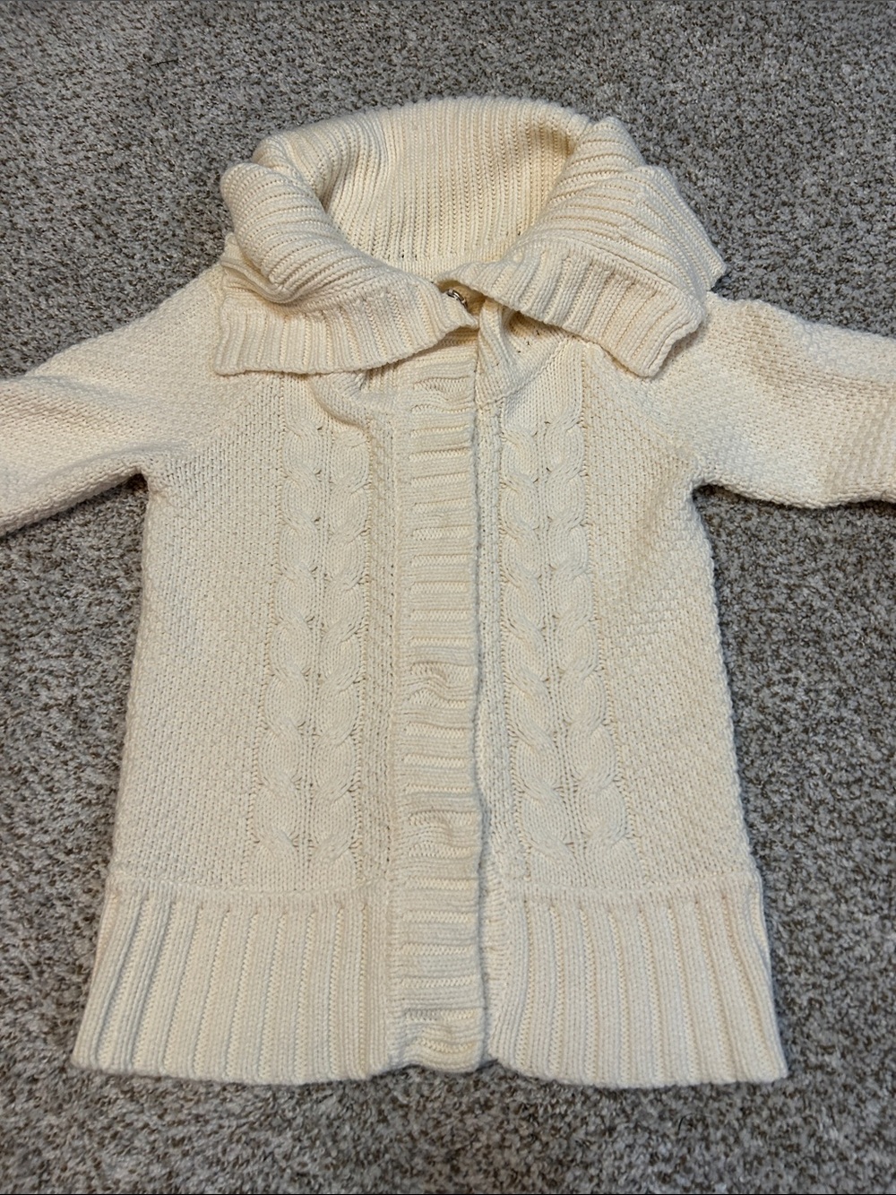 Express Cream Cable Knit Fold-Over Collar Cardigan